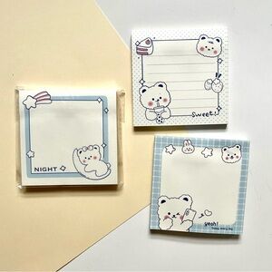 🏷️ kawaii pastel blue bear strawberry grid lined sticky note set of 3